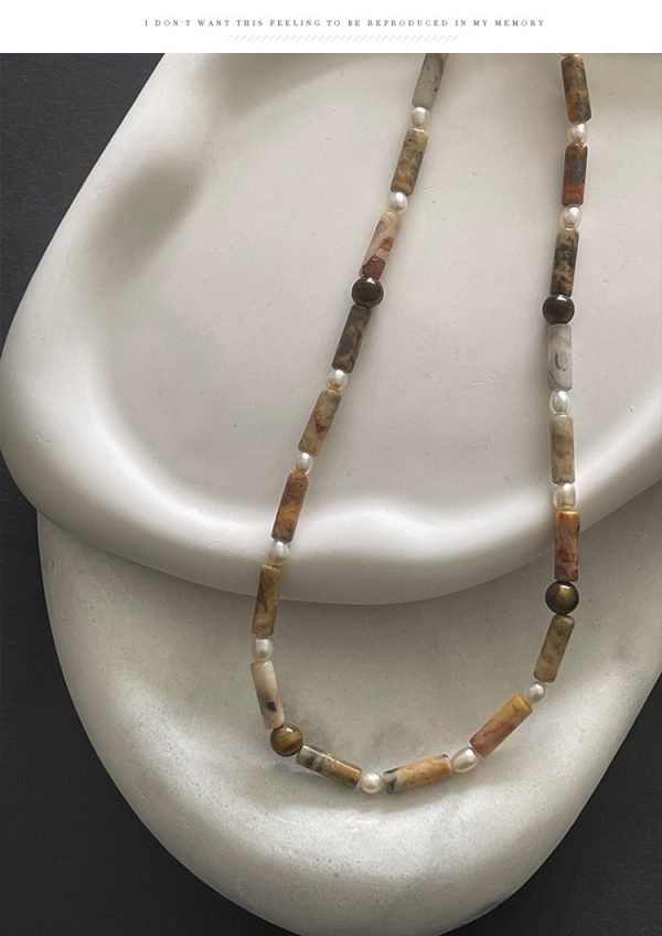 Original Freshwater Pearl Tiger Eye Clavicle Chain Natural Stone Beaded Necklace