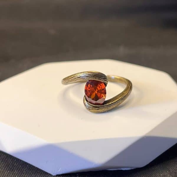 Brushed Diamond Colored Gems Zircon Ring Advanced Design Sense