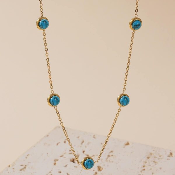 Simple All-match Titanium Steel Turquoise Collarbone Necklace Set