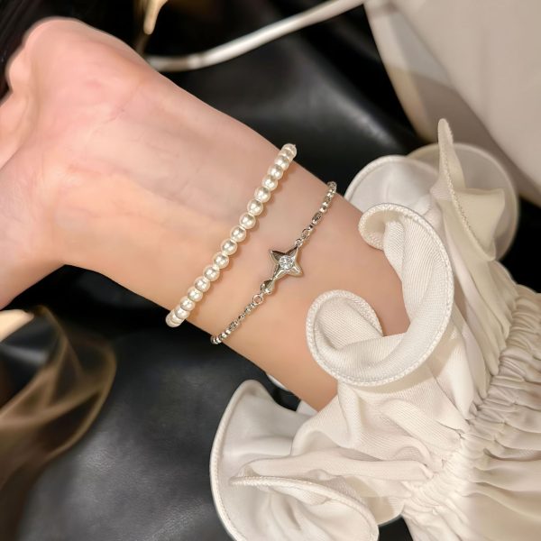 Double-sided Four Eight-pointed Stars Diamond Bracelet S925 Sterling Silver Sweet Special Interest Light Luxury Asterism High-grade Bracelet