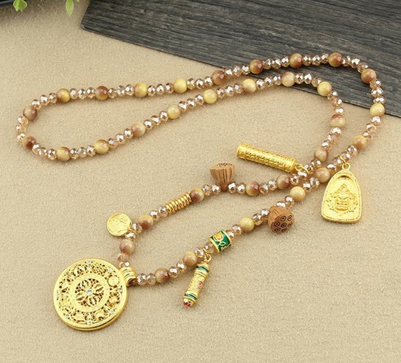 New Chinese Style National Style  Gold Tiger Eye Long Necklace