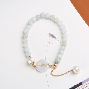 Natural Emerald Peace Buckle Pearl Bracelet For Women