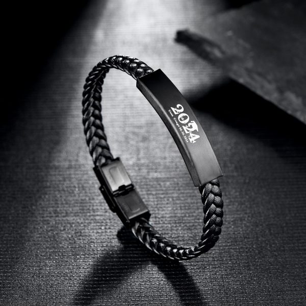 Leather Ornament Titanium Steel Men's Weaving Leather Bracelet
