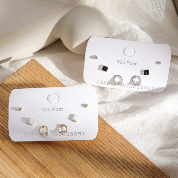 Delicate Earring Set Plain Circle Zircon Square Glazed