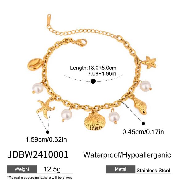 Women's Stainless Steel 18K Dold Pearl Shell Pendant Bracelet
