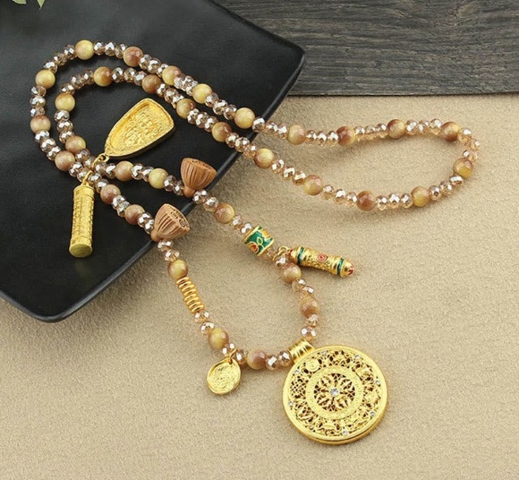 New Chinese Style National Style  Gold Tiger Eye Long Necklace