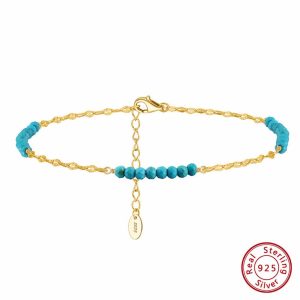 S925 Fine Silver Choker And Turquoise Combination Anklet For Women