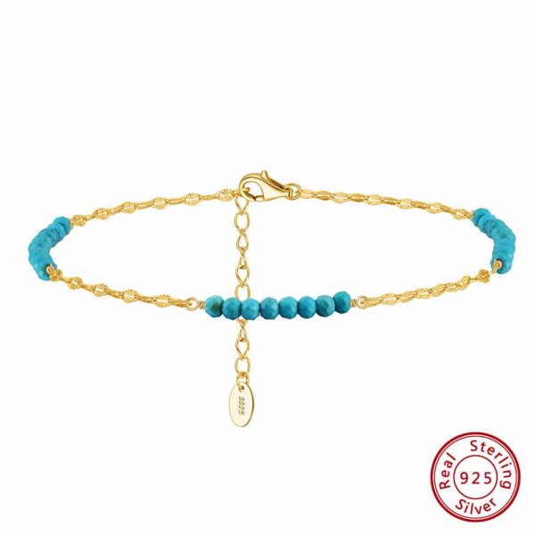 S925 Fine Silver Choker And Turquoise Combination Anklet For Women