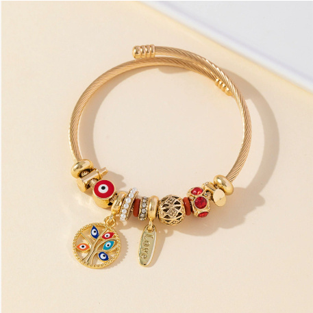 Multi-Element Stainless Steel Copper Alloy Beaded Bracelet