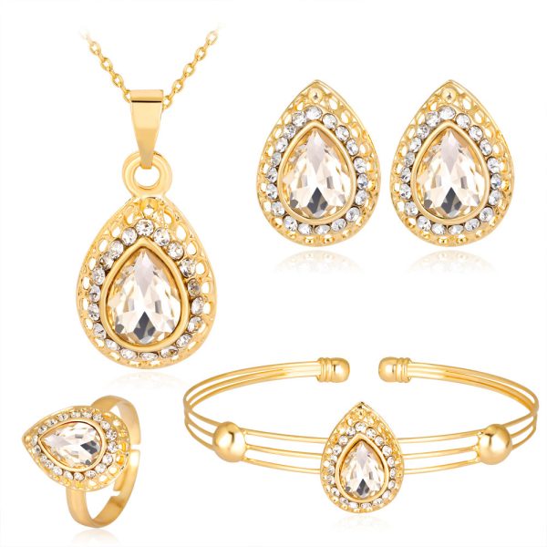 Necklace Set Exquisite Alloy Multi-color Water Drop Necklace Earrings Jewelry Four-piece Set