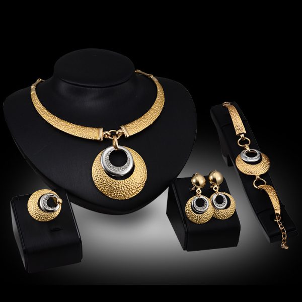 Gold Four-piece Necklace, Earrings And Jewelry Set