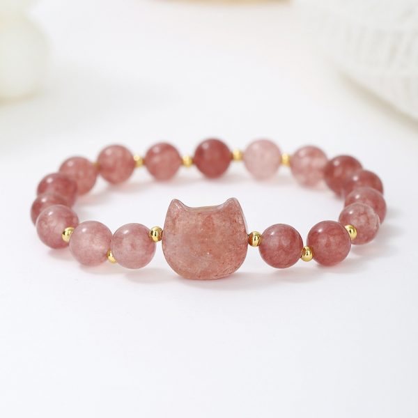 Natural Stone Cat Head Bracelet Gray Moonlight