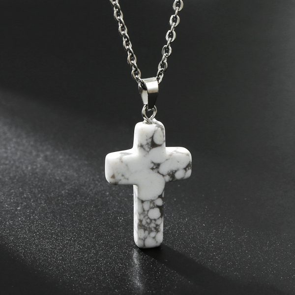 Natural Stone Agate Stone Cross Pendant Necklace