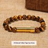 Natural Stone Titanium Steel Gold Round Tube Bracelet