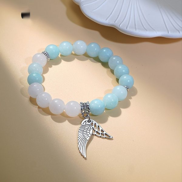 Original White Stone Chalcedony Bracelet Angel Wings Cool High Sense