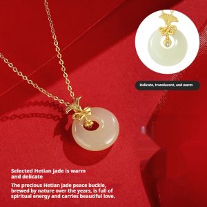 Natural Hetian Jade Necklace Women's S925 Sterling Silver Carnation Pendant