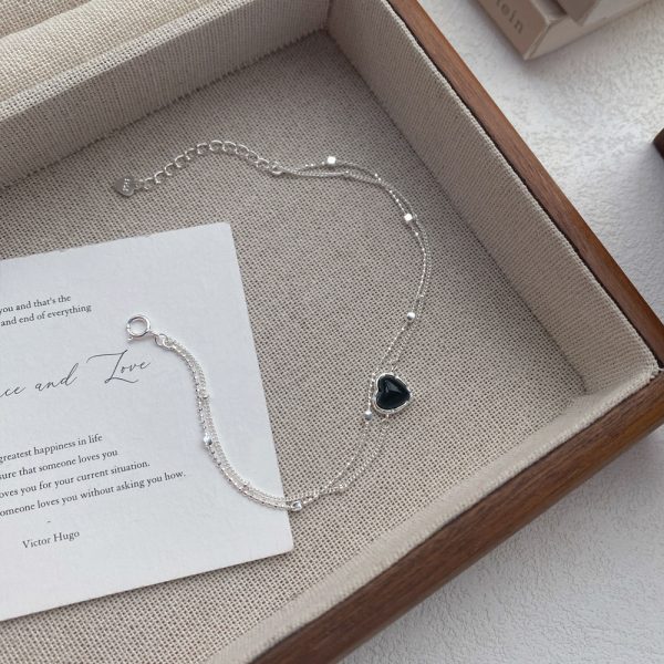 Heart Moonstone Black Agate Double-layer Bracelet For Women
