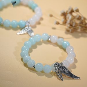 Original White Stone Chalcedony Bracelet Angel Wings Cool High Sense
