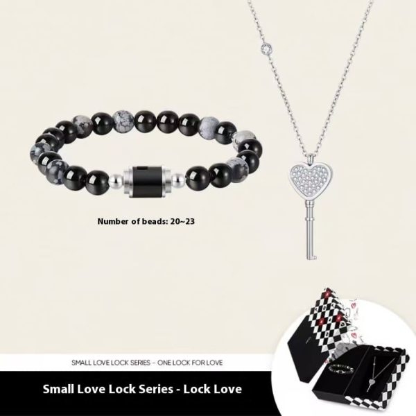 Black Agate Bracelet Small Love Lock Couple Necklace Bracelet