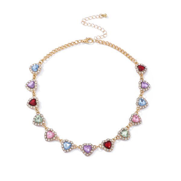 Women's Colorful Diamond-embedded Heart-shaped Clavicle Necklace
