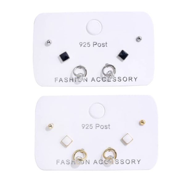 Drip Oil Ring Stud Earrings Set Zircon Square