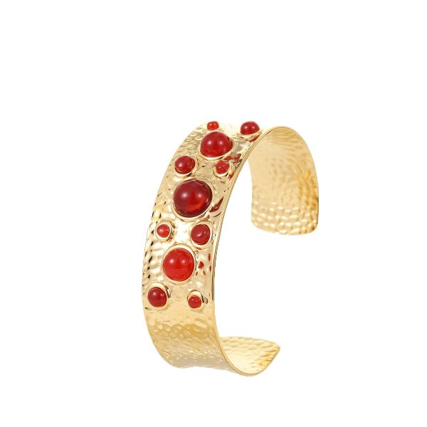 French Retro Titanium Steel Bracelet Colorful Natural Stone