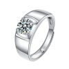 S925 Sterling Silver Moissanite Ring Men's Glossy 1 Karat Four-claw Style