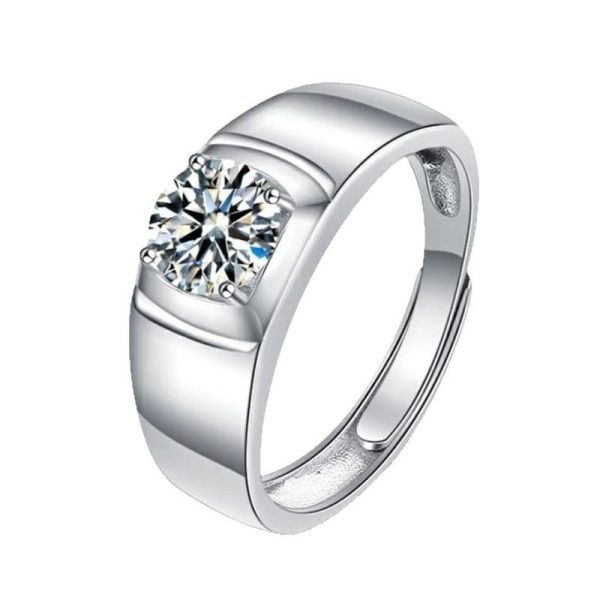 S925 Sterling Silver Moissanite Ring Men's Glossy 1 Karat Four-claw Style