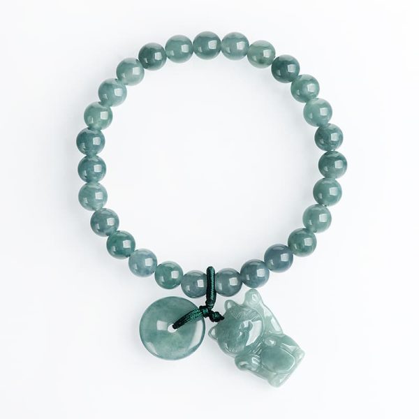 Natural Emerald Blue Water Lucky Cat Peace Buckle Hand Weaving Bracelet