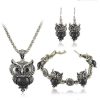 Turquoise Jewelry Set Vintage Imitation Thai Silver Owl Three-piece Set Chain