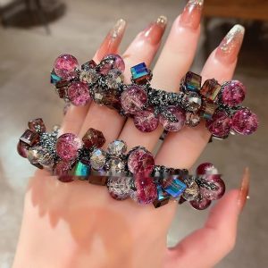 High-end Purplish Red Headdress Flower Crystal Hair Tie