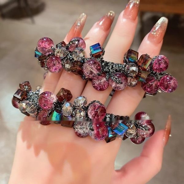 High-end Purplish Red Headdress Flower Crystal Hair Tie