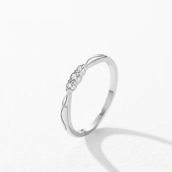 S925 Sterling Silver Ripple Wave Gang Drill Small Ring