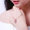 Korean Necklace Rose Gold Plated Natural Ross Quartz Pink Crystal Cat Women's Clavicle Chain