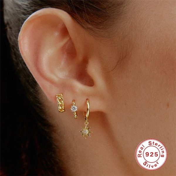 Sterling Silver Earrings Set Sun Flower Stars