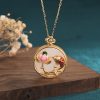 Color-preserving Gold-plated Hetian Jade Peace Buckle Retro Collarbone Necklace Female Niche
