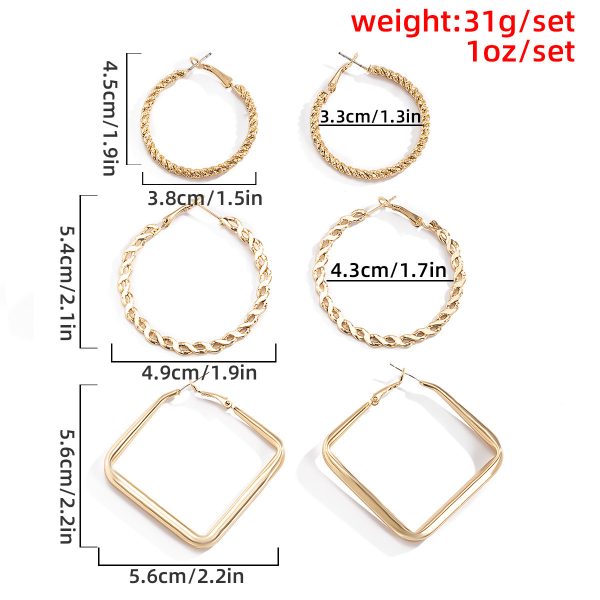 Vintage Golden Circle Square Earrings Set