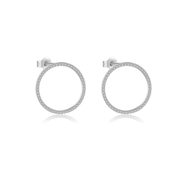 Simple Retro S925 Sterling Silver Rhinestone Zircon Circle Ear Studs