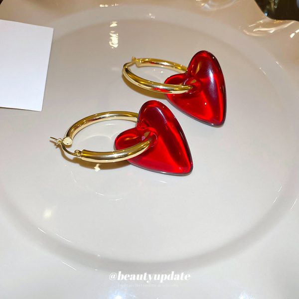 Exaggerated Glass Heart And Circle Ear Clip Trendy Earrings
