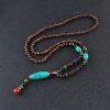 Chicken Wings Wooden Prayer Beads Long Men's Necklace Imitation Turquoise Pendant Wooden Bead
