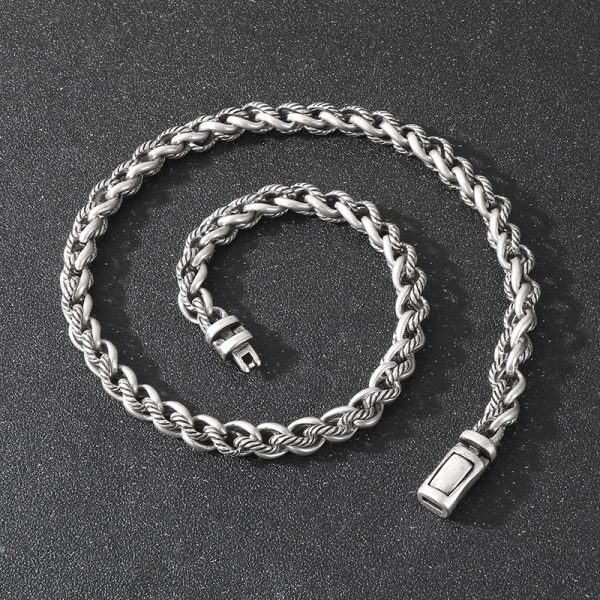Keel Chain Necklace Vintage Antique Silver Twist Men's Titanium Steel Necklace