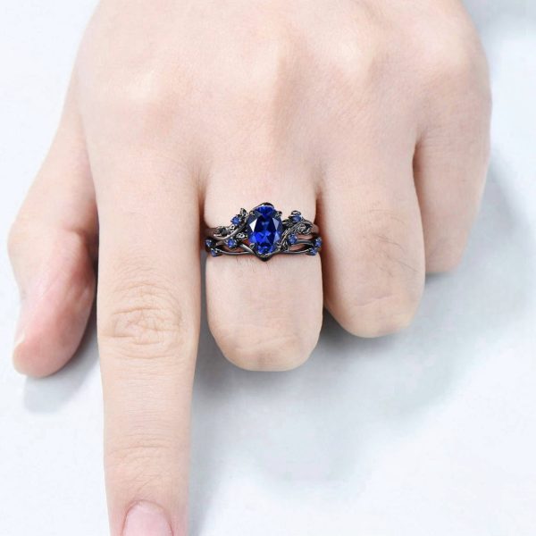 Couple Rings Gun Black Inlaid Navy Blue Rhinestone Ring Ins Ornament Female