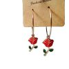 Fashion Big Circle Green Leaf Red Rose Earrings