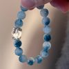 White Crystal Ink Blue Floating Flower Chalcedony Aquamarine Bracelet