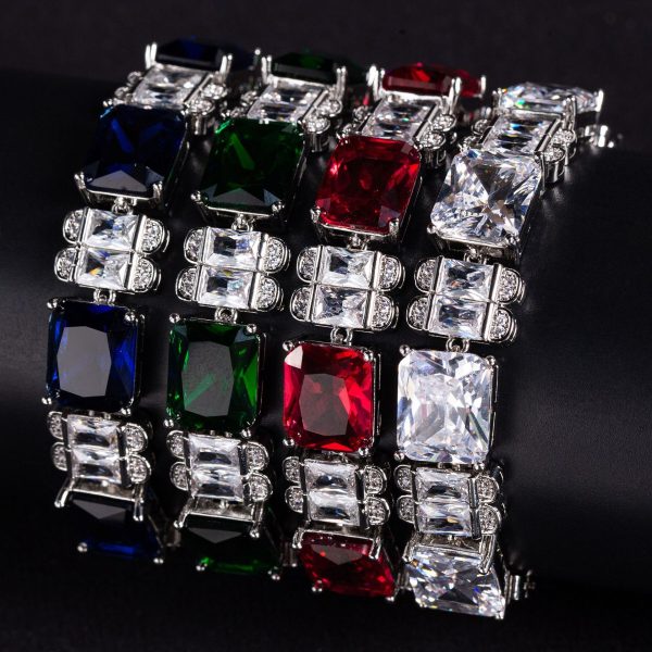 Wish Simple Colored Gems Zircon Small Square White Zircon Bracelet