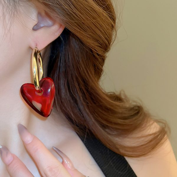 Exaggerated Glass Heart And Circle Ear Clip Trendy Earrings