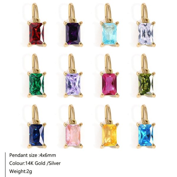 Twelve Birthstone Pendant Rectangular Zircon Accessories Pendant