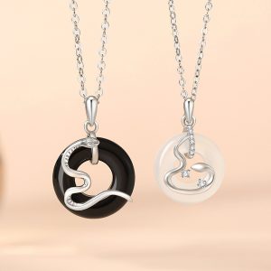 Sterling Silver Snake Couple Necklace New Chinese Style