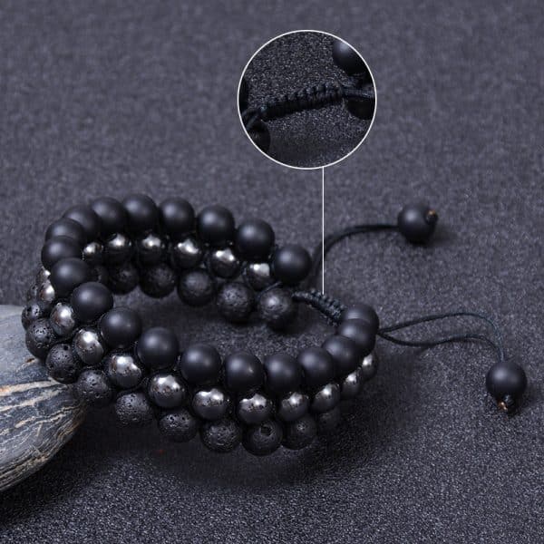 Natural Stone Frosted Stone Beaded Bracelet Iron Ore Double Wrap Braided Bracelet