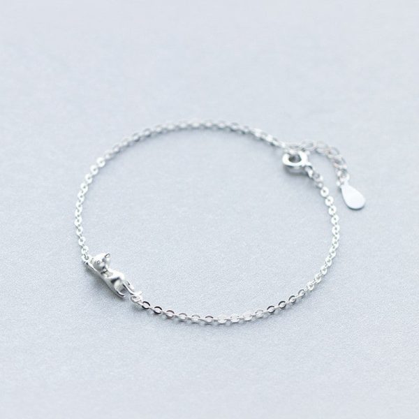 S925 Silver Bracelet Women's Trendy Japanese And Korean Style Cute Cat Bracelet